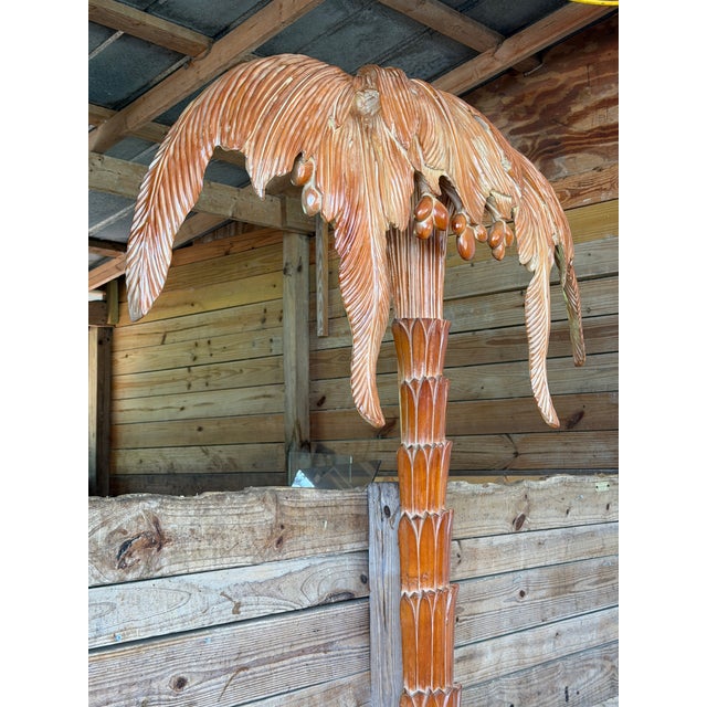 Monumental Sculptural Italian Carved Pinewood Palm Tree Floor Lamp, Mid-20th Century For Sale - Image 10 of 12
