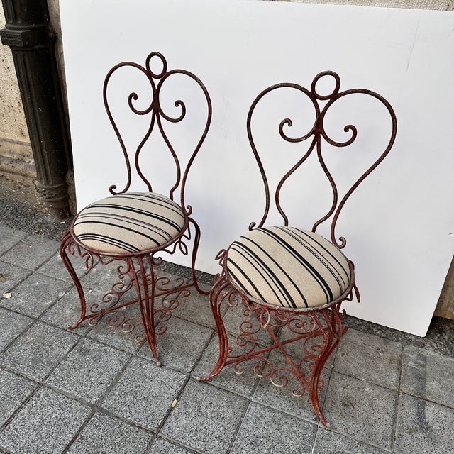 Vintage French Art Nouveau Chairs in Wrought Iron, 1930s, Set of 2 For Sale - Image 14 of 18