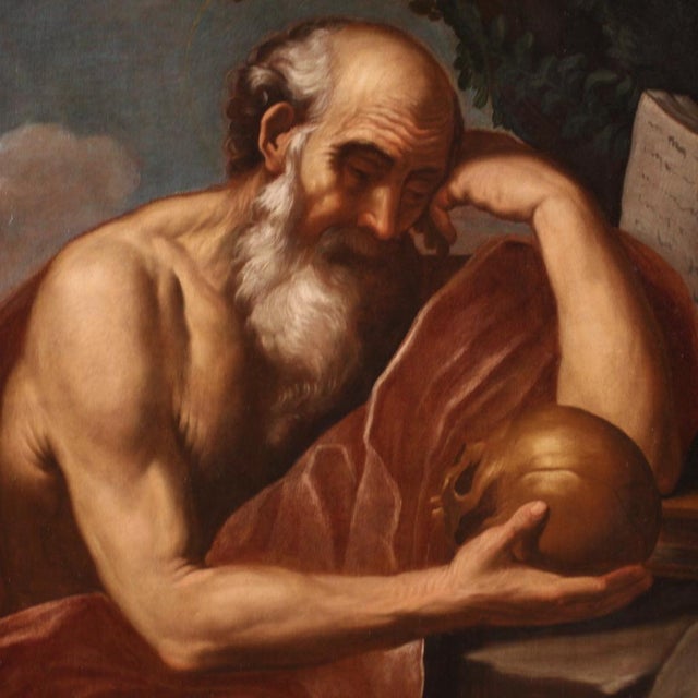 Italian Artist, Saint Jerome in Meditation, 1670, Oil on Canvas For Sale - Image 14 of 16