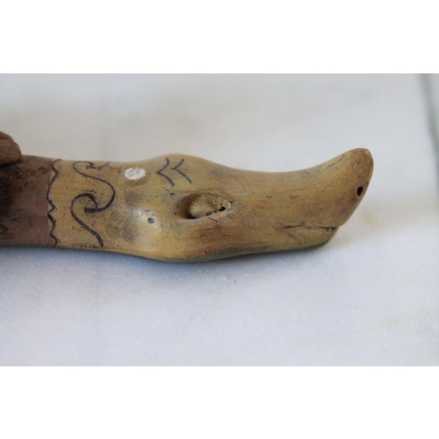 Sculpture Materials Vintage Hand Painted Mexican Folk Art Clay Pipe Snake For Sale - Image 7 of 9