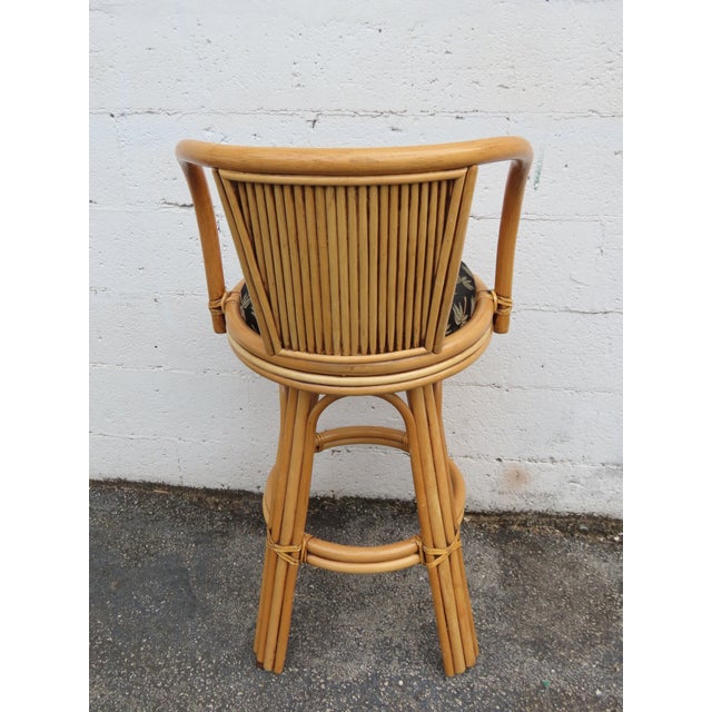 Hollywood Regency Swivel Bamboo Rattan Barstools a Set of Three 6380 For Sale - Image 17 of 17