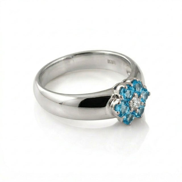 Not Yet Made - Made To Order Blue Topaz Engagement Ring, Flower Style Gemstone Ring Us 7 For Sale - Image 5 of 5