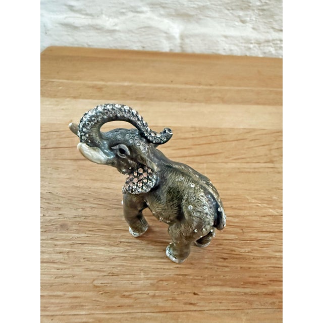 Metal Jay Strongwater Hand-Enameled & Swarovski Bejeweled Elephant Figurine For Sale - Image 7 of 8