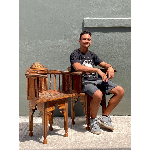 Vintage Syrian Inlaid Wood Chairs - A Pair For Sale - Image 15 of 18