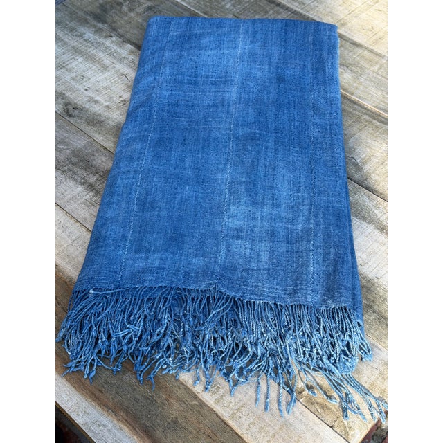 Vintage African Indigo Denim Mossi Mudcloth 80” L X 45” W Textile | No. 115 For Sale - Image 4 of 11