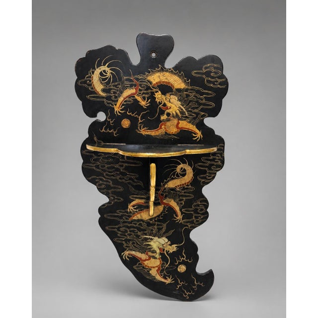 Japanese Pair of Japanese Meiji Period Dragon Lacquer Folding Wall Shelves For Sale - Image 3 of 9