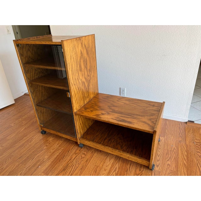 1970s Storage Cabinet With Glass Door and Wheels | Chairish
