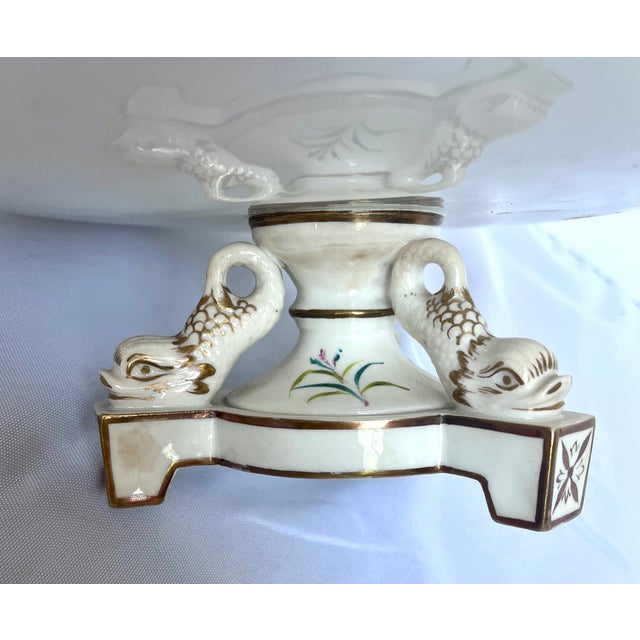 Antique Late 1800s Old Paris Porcelain Cake Stand With Gilded Koi Fish Pedestal Base For Sale In Dallas - Image 6 of 13
