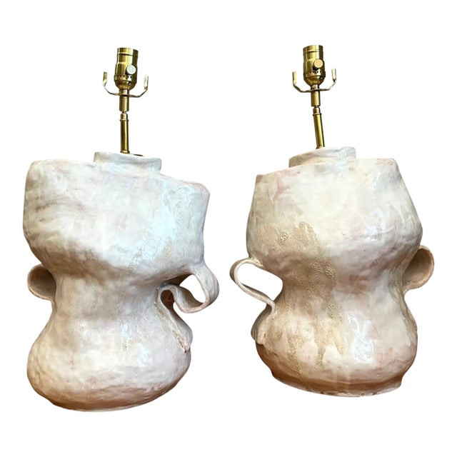 Vintage Sculptural Ceramic Table Lamps - a Pair For Sale