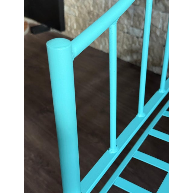 Wrought Iron Turquoise Lounge Chair for Outdoor with Grid Seat For Sale - Image 13 of 18