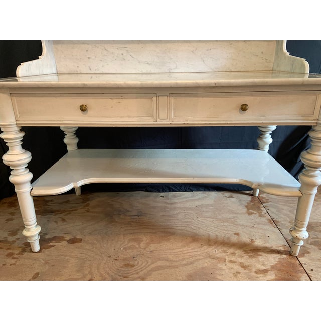 French Provincial Large Vintage 19th Century French Marble Top Painted Wash Stand - Perfect for a Sink Vanity For Sale - Image 3 of 12
