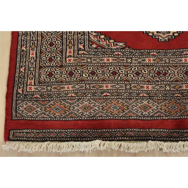 Red Bokhara Jaldar Rug 3’1” X 4’8” Red Wool Tribal Hand-Knotted Oriental Carpet For Sale - Image 8 of 11