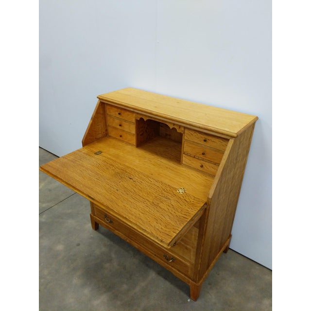 Traditional Vintage Danish Oak Secretary Desk For Sale - Image 3 of 8