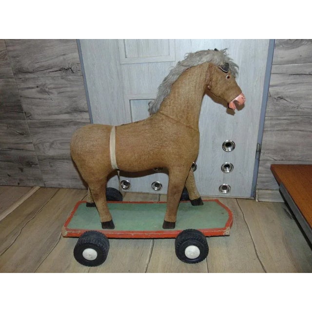 Brown Art Deco Wooden Horse on Wheels, 1920s For Sale - Image 8 of 10