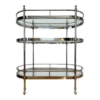 Hollywood Regency Style Chrome 3-Tiered Oval Trolley For Sale