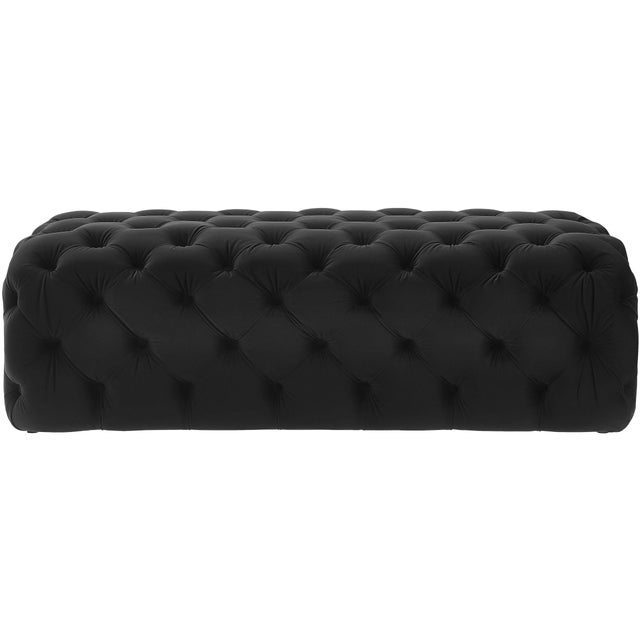 Transitional Kaylee Jumbo Black Velvet Ottoman For Sale - Image 3 of 7