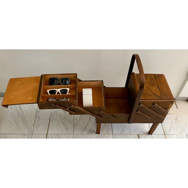 Mid 20th Century Stromenn Bruk Hamar Norway Mid-Century Modern Wooden Sewing Box For Sale - Image 12 of 13