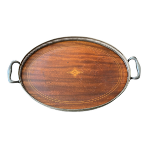 1800s Meriden Britannia Co. Mahogany Butler's Tray With Inlay