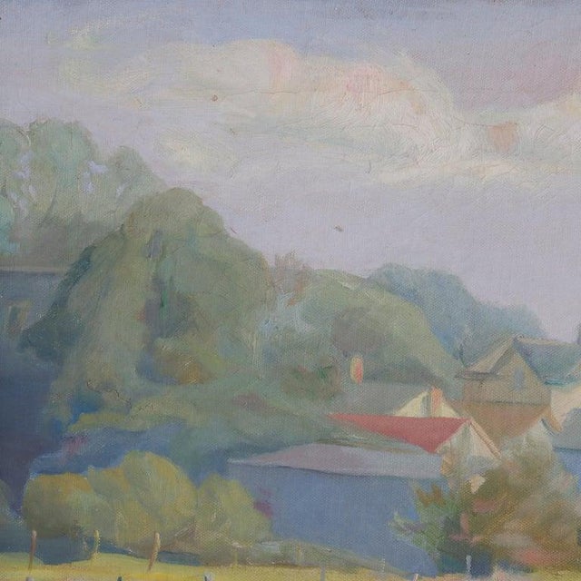 Textile Antique Oil on Canvas Landscape “Summer” by Erna Lange C1930 For Sale - Image 7 of 8
