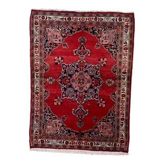 1920s, Antique Persian Kazvin Handmade Rug 4.4' X 5.9' For Sale