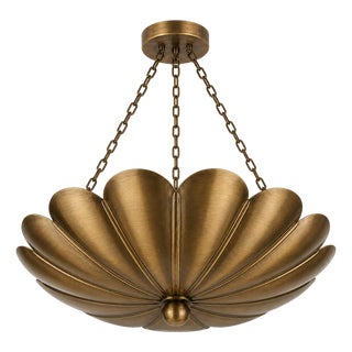 Solid Brass Lotus Chandelier, Handcrafted Floral Statement Ceiling Light For Sale