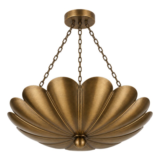 Solid Brass Lotus Chandelier, Handcrafted Floral Statement Ceiling Light For Sale