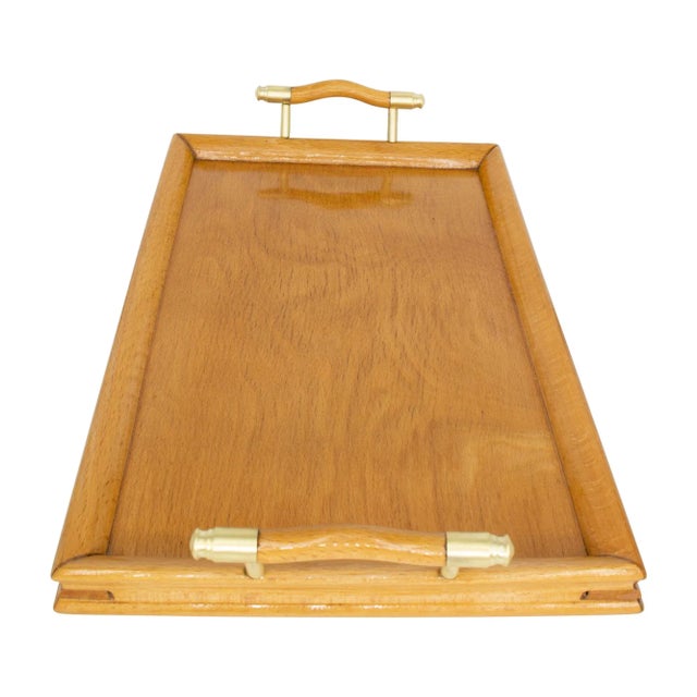 Beautiful small tray from the Art Nouveau period made of beech wood with brass and beech handles. Practical small and very...