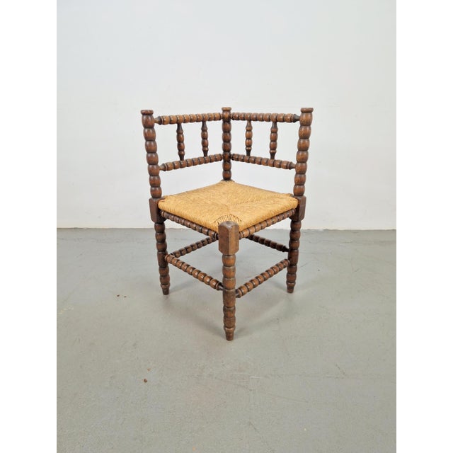 Brown Vintage Bobbin Oak Corner Chair, 1950s For Sale - Image 8 of 8