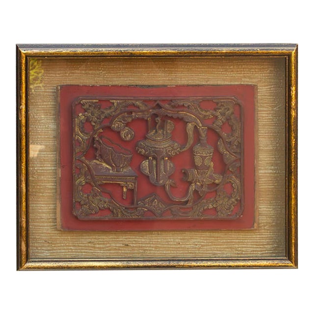 Antique Red & Gilt Bogu Wall Art For Sale