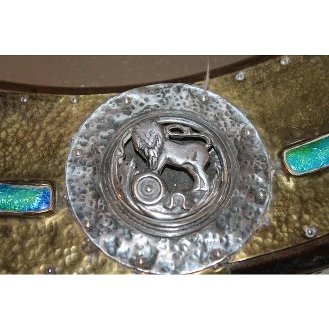 Mid-Century Modern Mid-Century Modern Folk Art Sterling Silver and Brass on Wood Mirror For Sale - Image 3 of 13