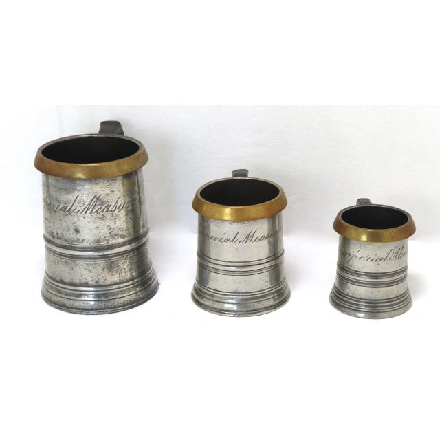 Early 19th Century Authentic Matched Set of 3 London Pewter & Brass Imperial Measures Circa Mid 19th Century For Sale - Image 5 of 13