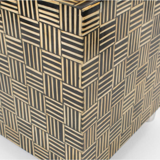 Modernist Tall Box with Wood Marquetry Patchwork, 1970s For Sale - Image 10 of 13