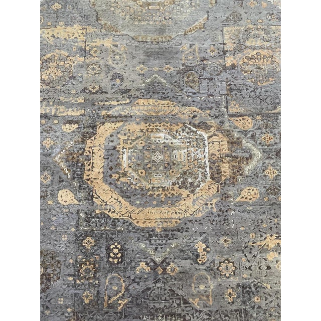 Modern Hand Knotted Borderless Wool & Silk Rug. 08'11" X 11'11" For Sale - Image 3 of 4