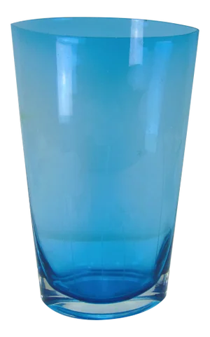Mid 20th Century Aqua Floral Engraved Glass Vase