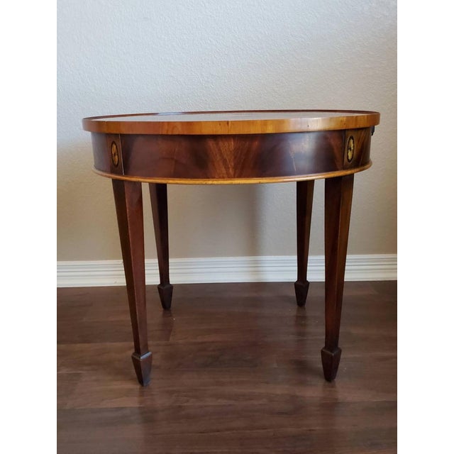 Hekman Mahogany Crotch Mahognay Marquetry Inlaid Copley Place Oval End