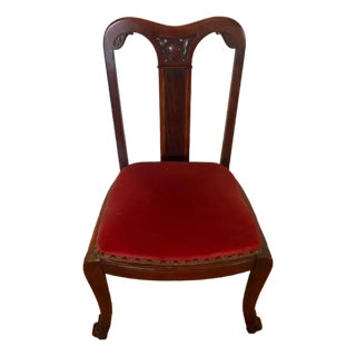 Antique Federal Style Mahogany Side Chair With Red Velvet For Sale