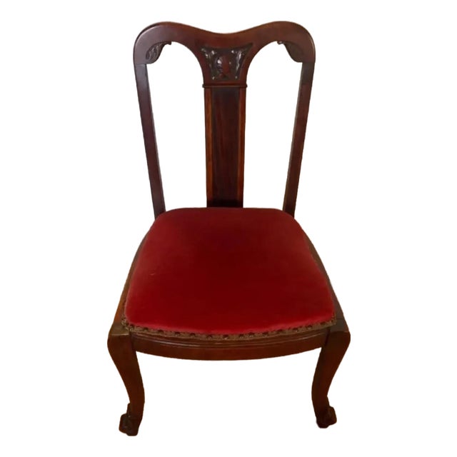 Antique Federal Style Mahogany Side Chair With Red Velvet For Sale