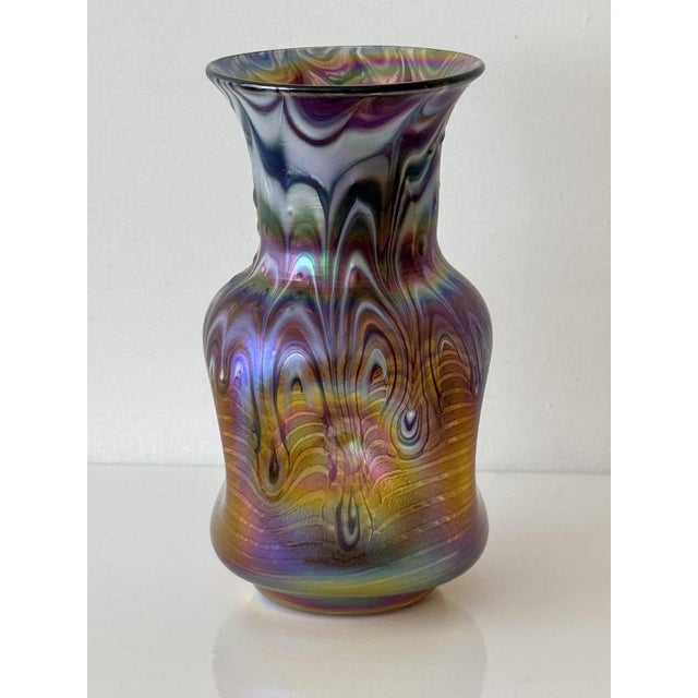 Art Nouveau glass vase designed by Franz Hofstotter Austria. This wonderful mouth blown art glass made from iridescent...