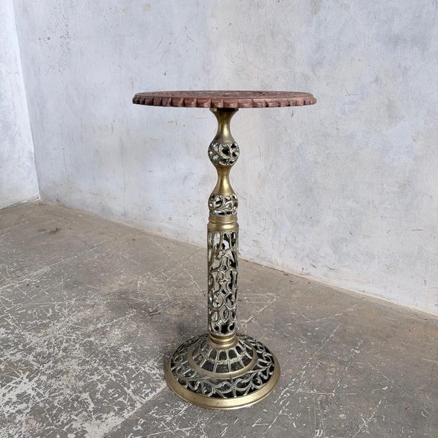 Hand-Carved Wooden and Brass Plant Stand For Sale - Image 3 of 9