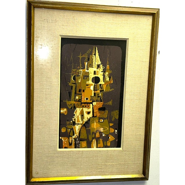 1956 Edward Chavez Gothic Towers Abstract Modernist Lithograph Woodstock School Art This commanding 1956 color lithograph...