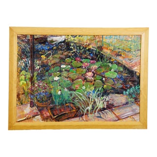 Garden Pond With Water Lilies, 1994 – Oil Painting by Alexander Michael For Sale