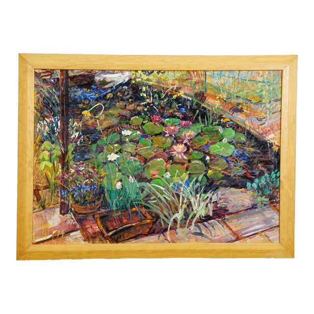 Garden Pond With Water Lilies, 1994 – Oil Painting by Alexander Michael For Sale