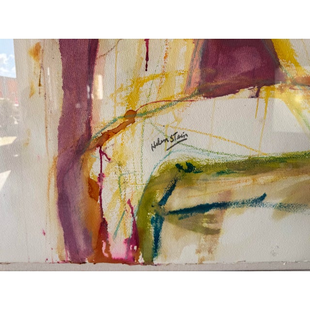 Large - Helen Stein Abstract Figurative Watercolor & Oil Pastel Drawing, Framed/ Sold For Sale - Image 9 of 12