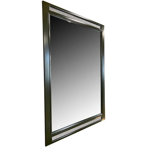 Tall rectangular mirror with a slim, clean-lined frame. Finished in a deep olive green or dark moss green tone. Features...