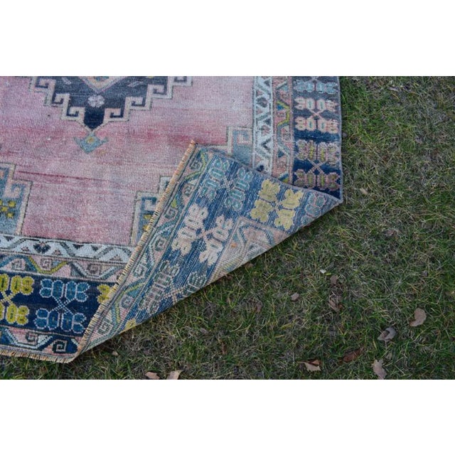 Vintage Tribal Muted Colors Oushak Runner 4'5'' X 10'10'' For Sale - Image 9 of 10