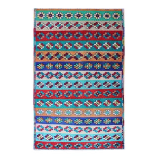 Mid-Century Modern Turkish Rug With Multicolored Stripes and Flower Designs For Sale