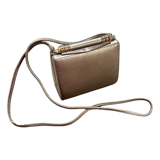 1960s Mid-Century Gray Leather Italian Minaudière Bag by Rodo For Sale