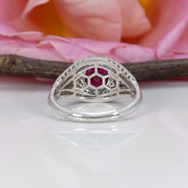 Red 1.5Ct Gia Certified Burma Ruby Ring With Natural Diamond Accents: Solid 14k Gold, Size 6.75 For Sale - Image 8 of 9