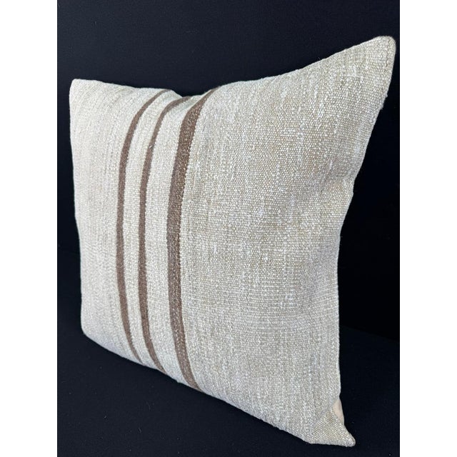 Turkish Hemp Pillow Cushion Natural Beige Brown Pillow Cushion Cover 24"x24" For Sale - Image 4 of 4