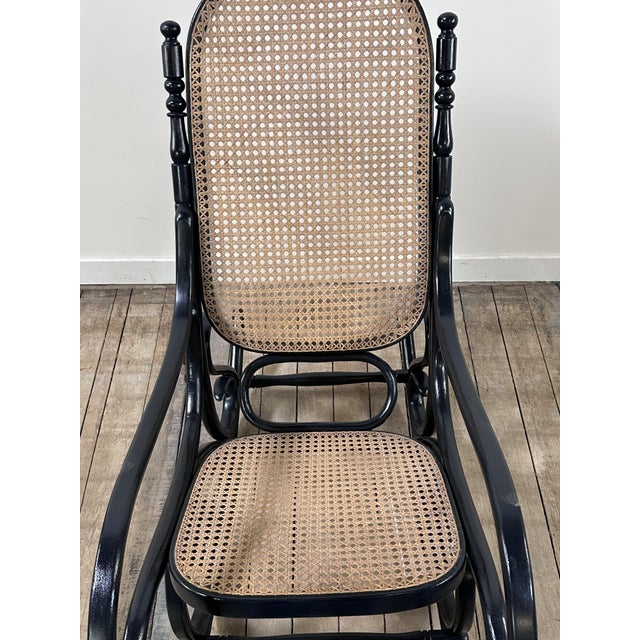 Thonet Rocking Chair in Blackened Curved Wood and Cane, 1900s by Michael Thonet, 1890s For Sale - Image 9 of 10